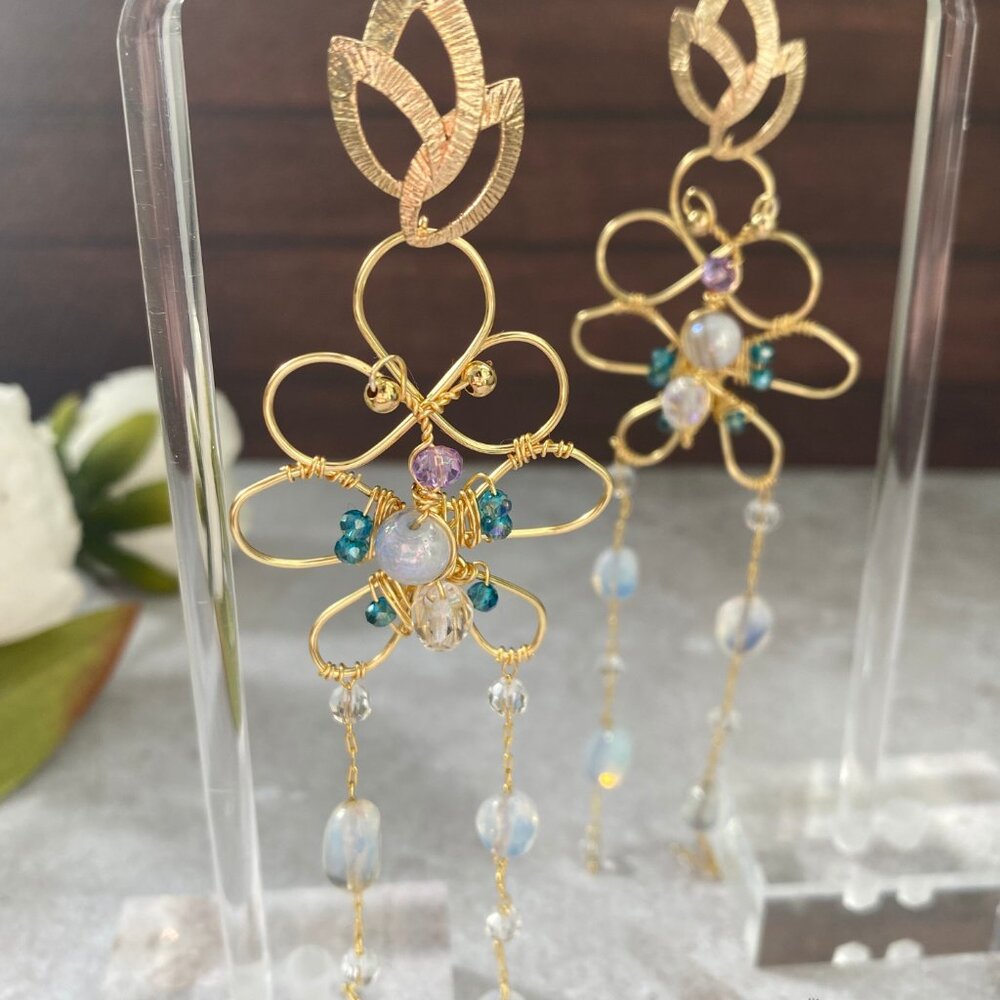 long statement opal earrings- dangle opal earrings- Cluster pearl earrings